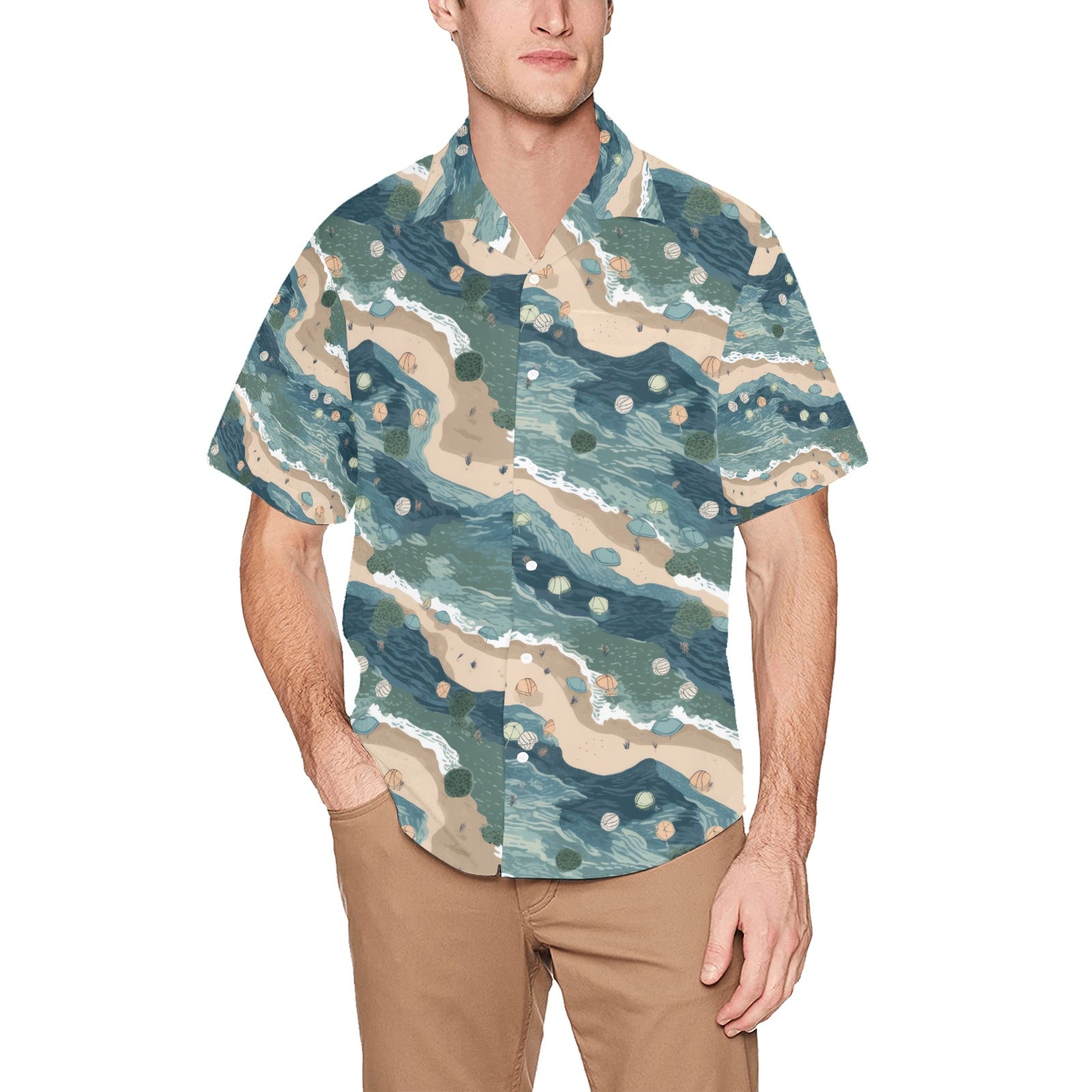 Beach Shoreline Men's Hawaiian Shirt With Chest Pocket - Sunshine on the Seas