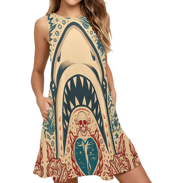 Shark Women's Sleeveless A-Line Pocket Dress
