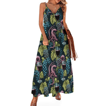 Octopus Tentacles & Wine Sling Ankle Long Dress