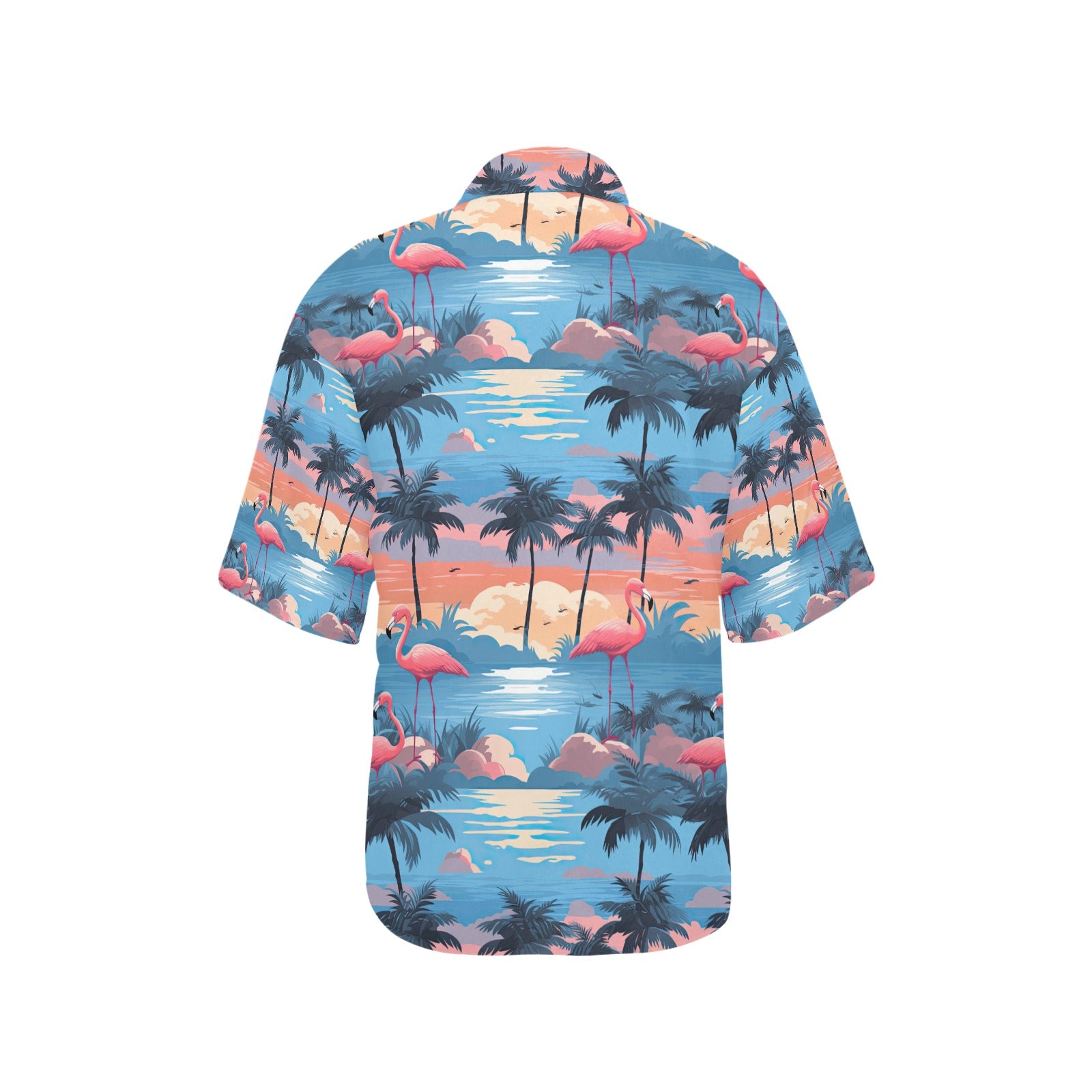 Blue Flamingo Hawaiian Shirt for Women - Sunshine on the Seas