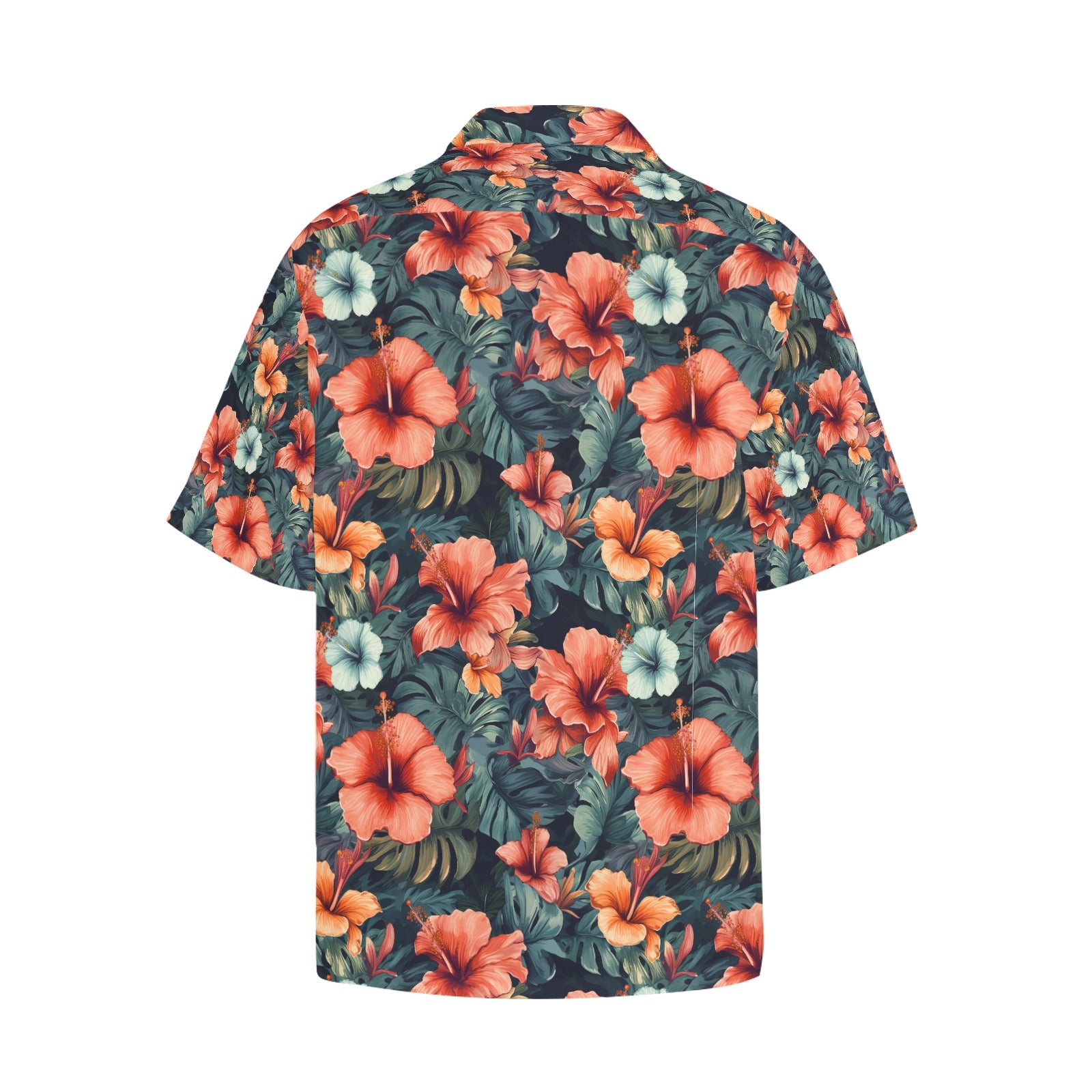 Red Hibiscus Men's Hawaiian Shirt With Chest Pocket - Sunshine on the Seas