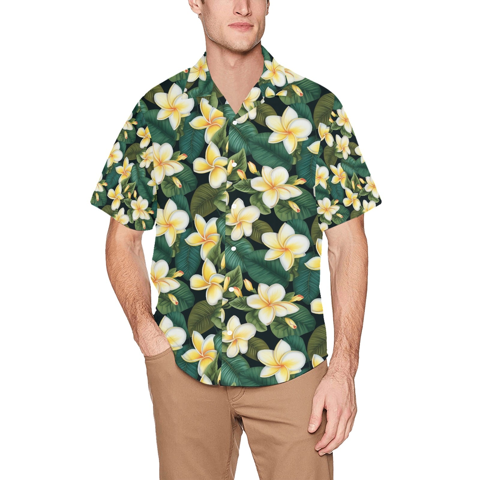 Plumeria Men's Hawaiian Shirt With Chest Pocket - Sunshine on the Seas