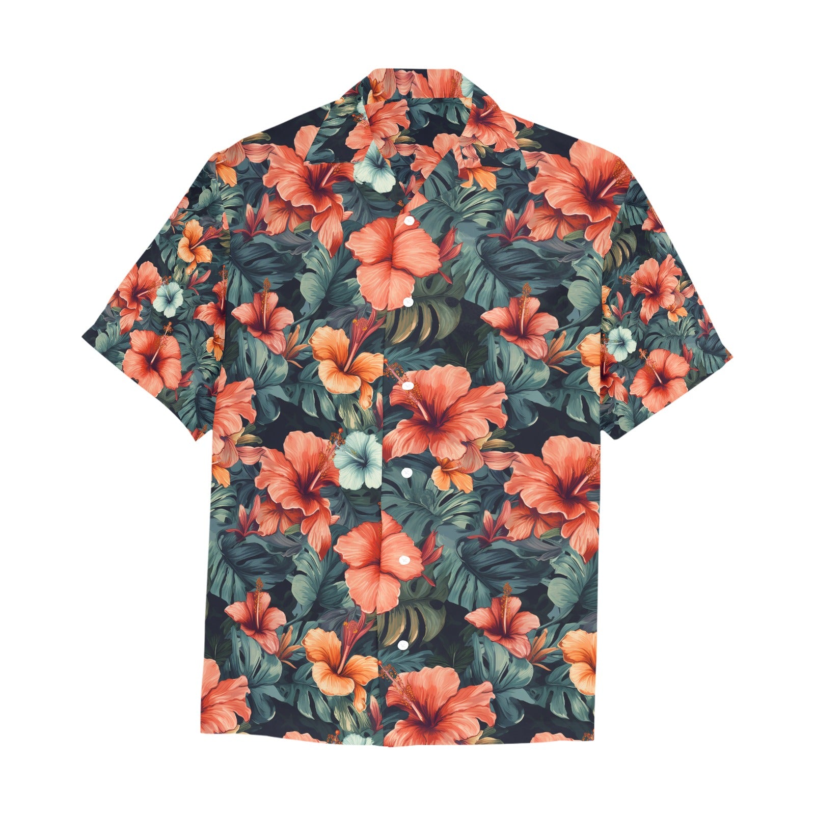 Red Hibiscus Men's Hawaiian Shirt With Chest Pocket - Sunshine on the Seas