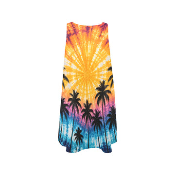 Sunset Palm Trees Women's Sleeveless A-Line Pocket Dress (D57)