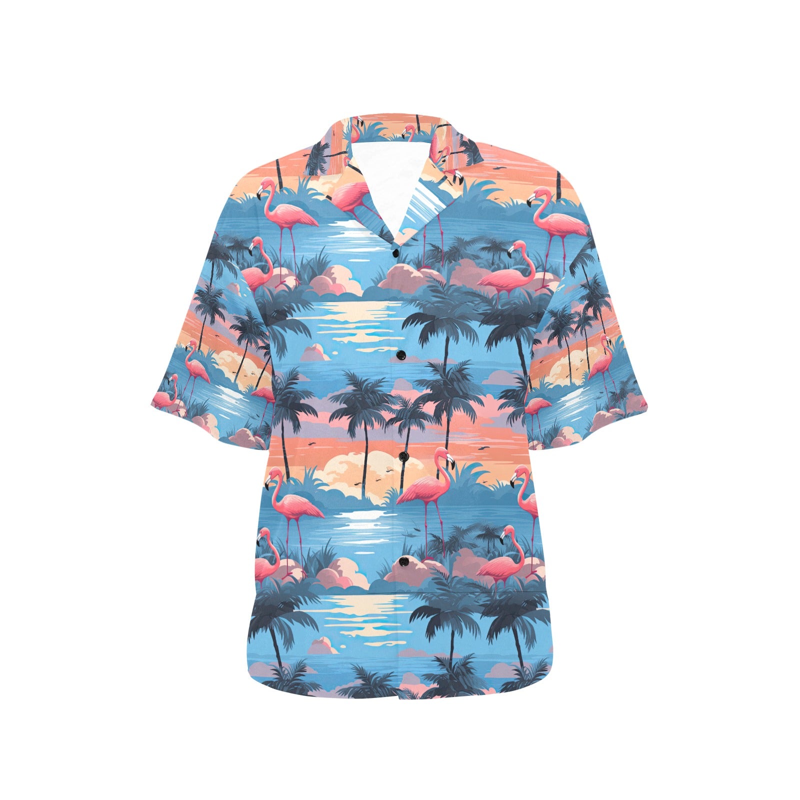 Blue Flamingo Hawaiian Shirt for Women - Sunshine on the Seas