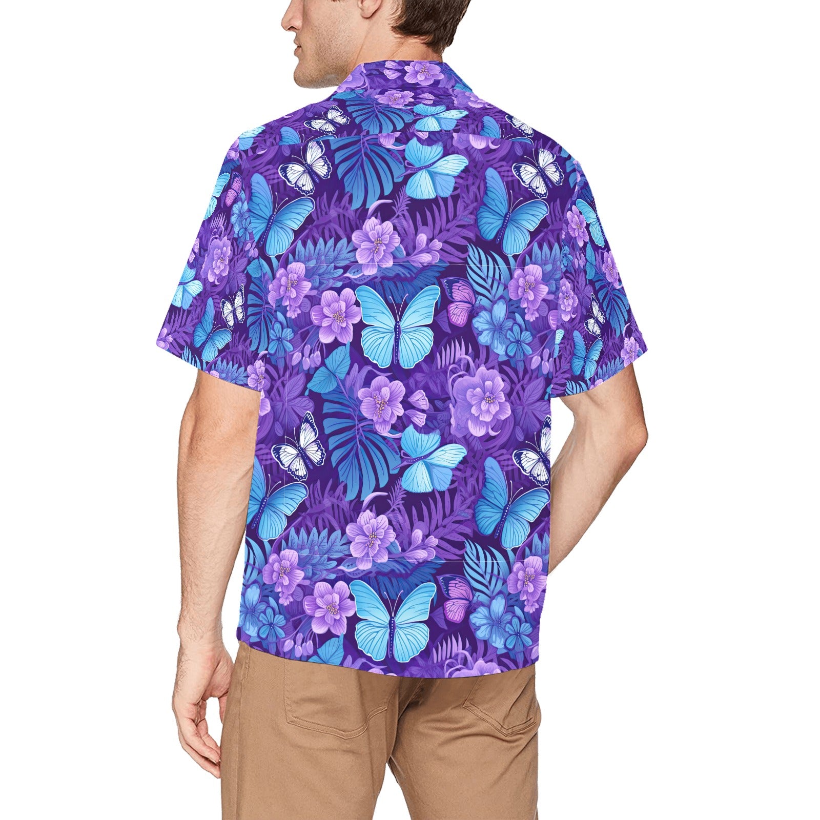 Blue Butterfly Men's Hawaiian Shirt With Chest Pocket - Sunshine on the Seas