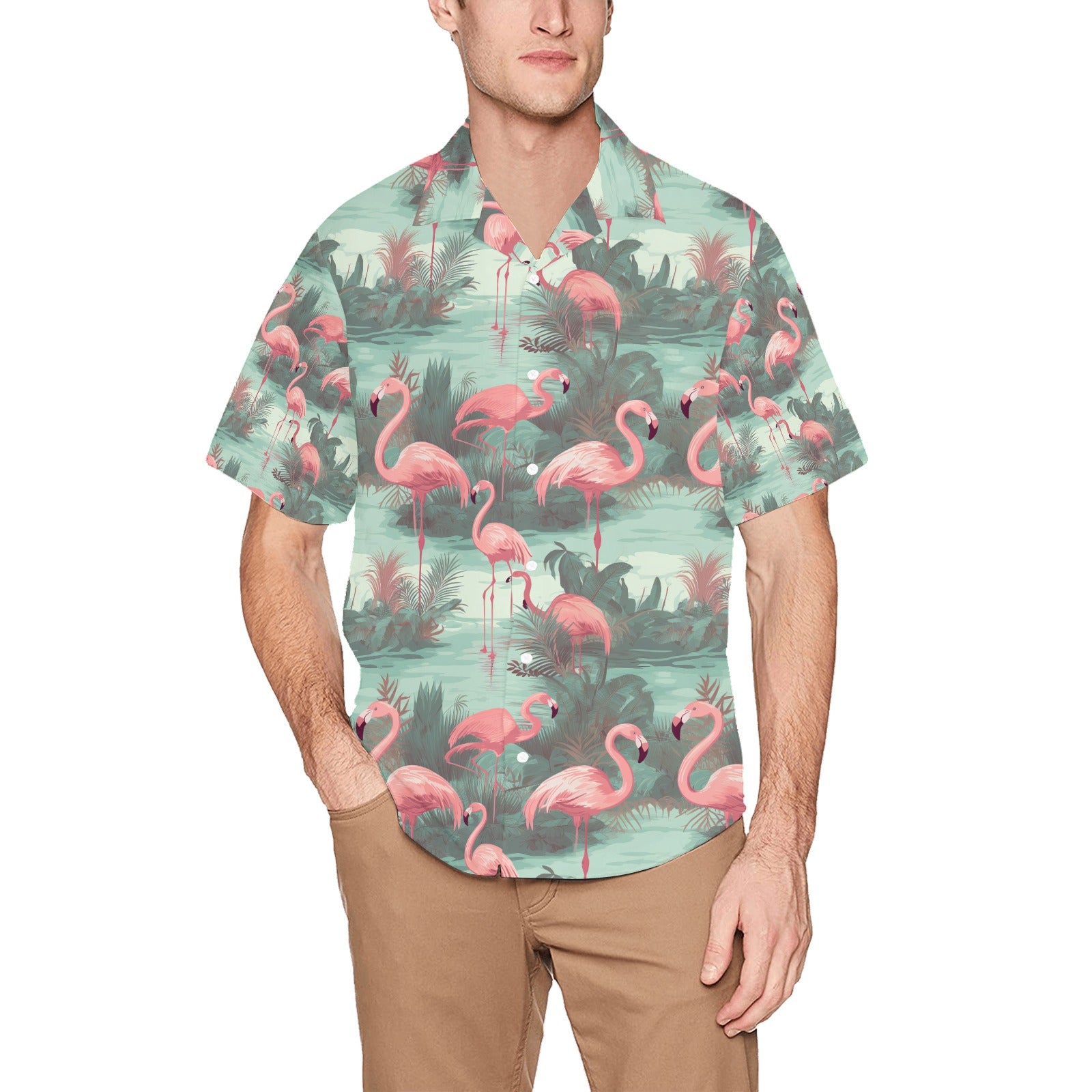 Flamingo Men's Hawaiian Shirt With Chest Pocket - Sunshine on the Seas