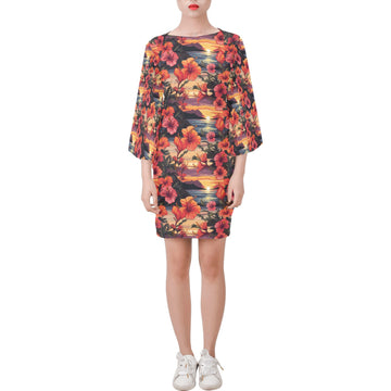 Hibiscus Sunset Women's Bell Sleeve Dress