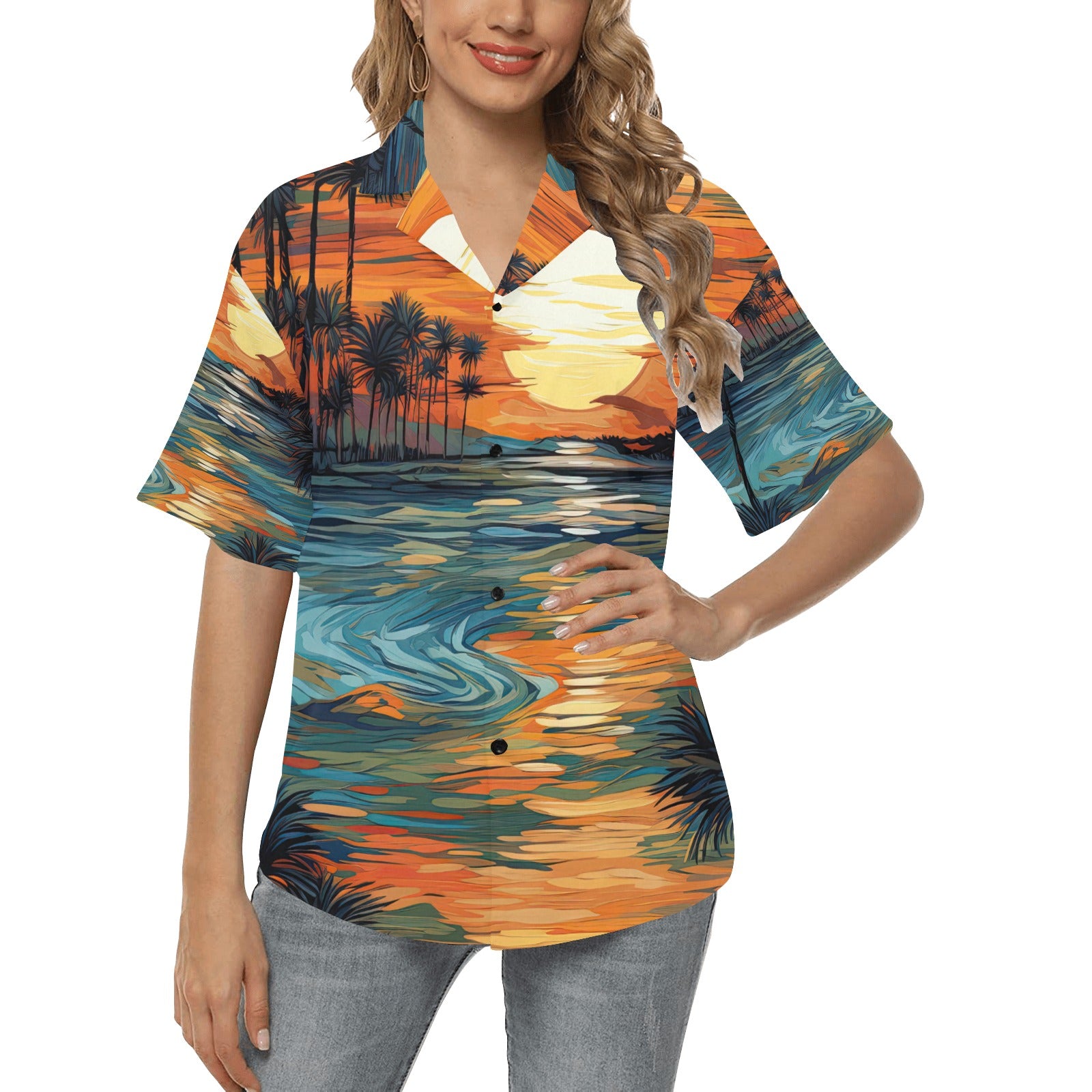 Van Gogh Tropical Sunset Hawaiian Shirt for Women