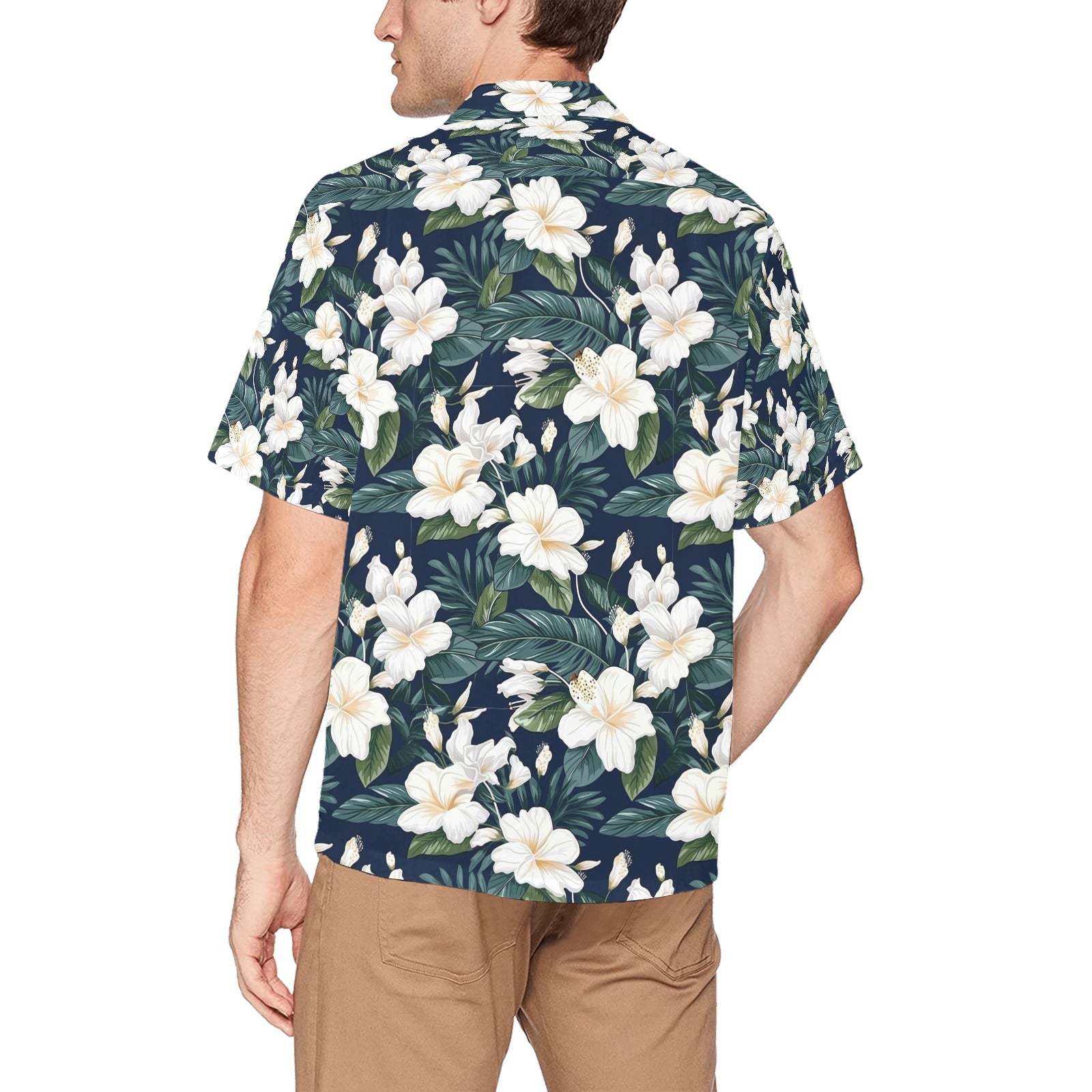 White Hibiscus Men's Hawaiian Shirt With Chest Pocket - Sunshine on the Seas