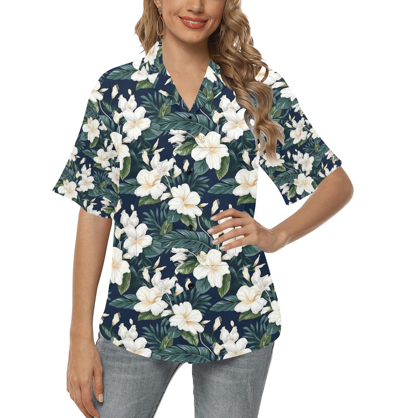 White Hibiscus Hawaiian Shirt for Women - Sunshine on the Seas