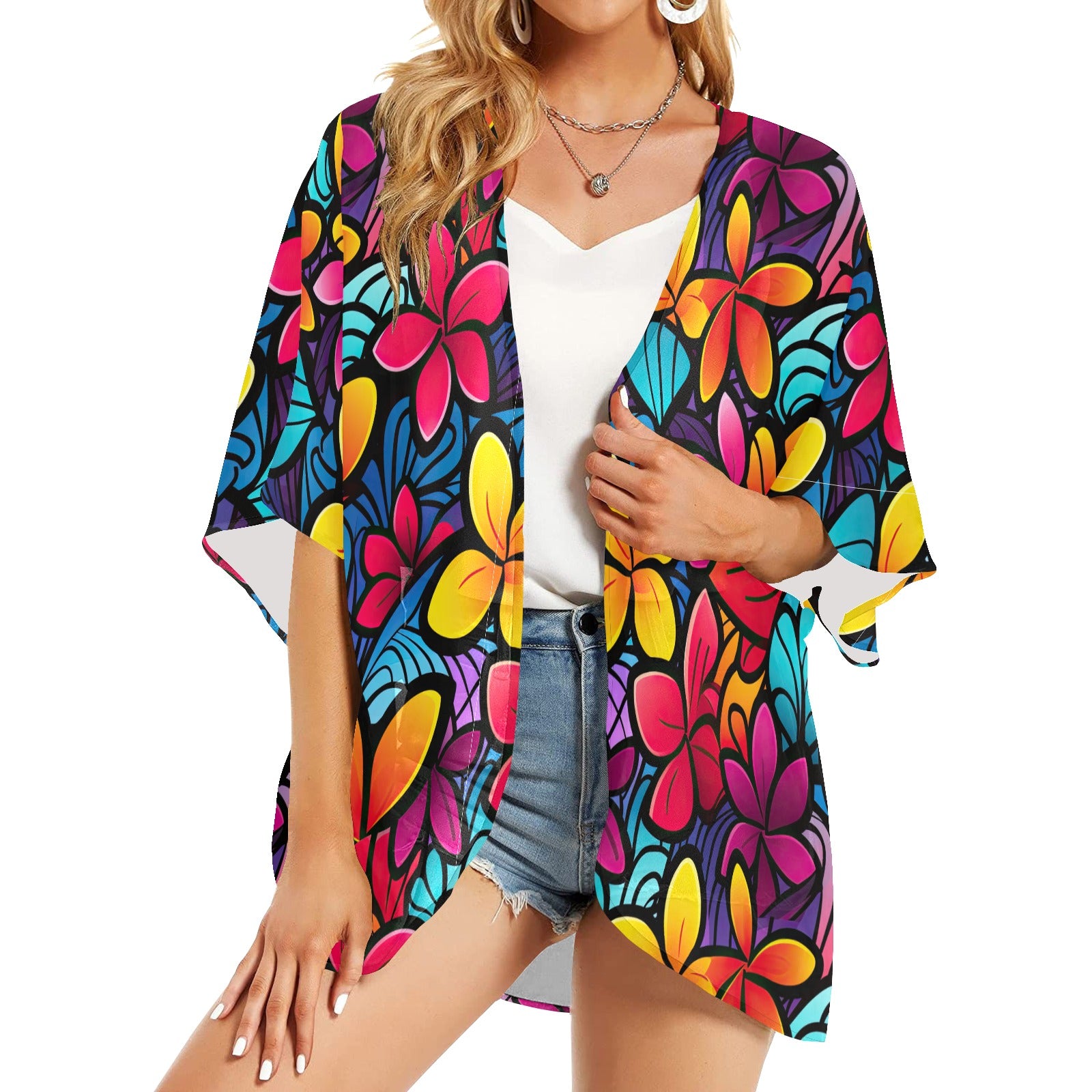 Colorful Women's Kimono Chiffon Cover Up - Sunshine on the Seas