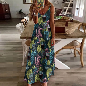 Octopus Tentacles & Wine Sling Ankle Long Dress