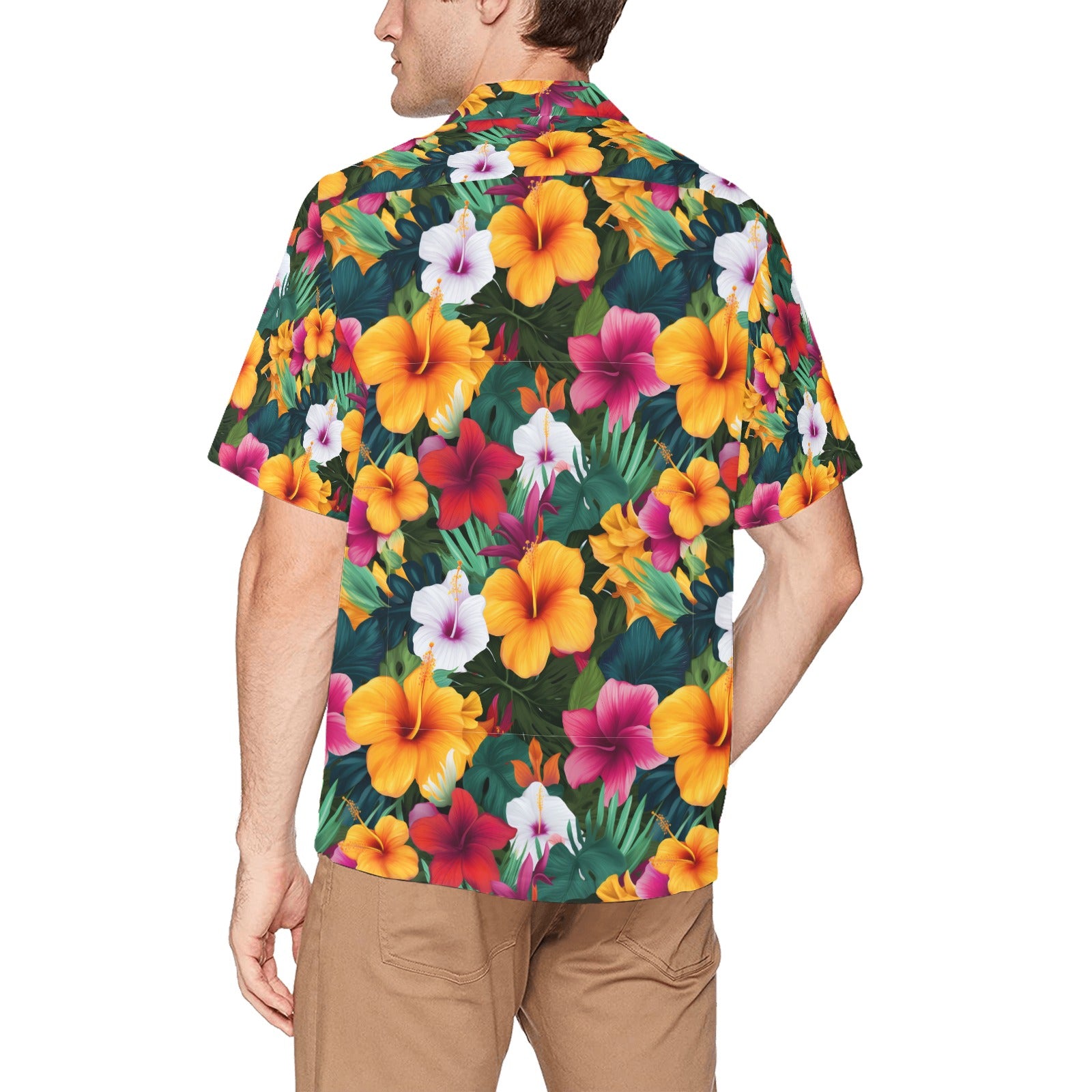 Colorful Hibiscus Men's Hawaiian Shirt With Chest Pocket - Sunshine on the Seas