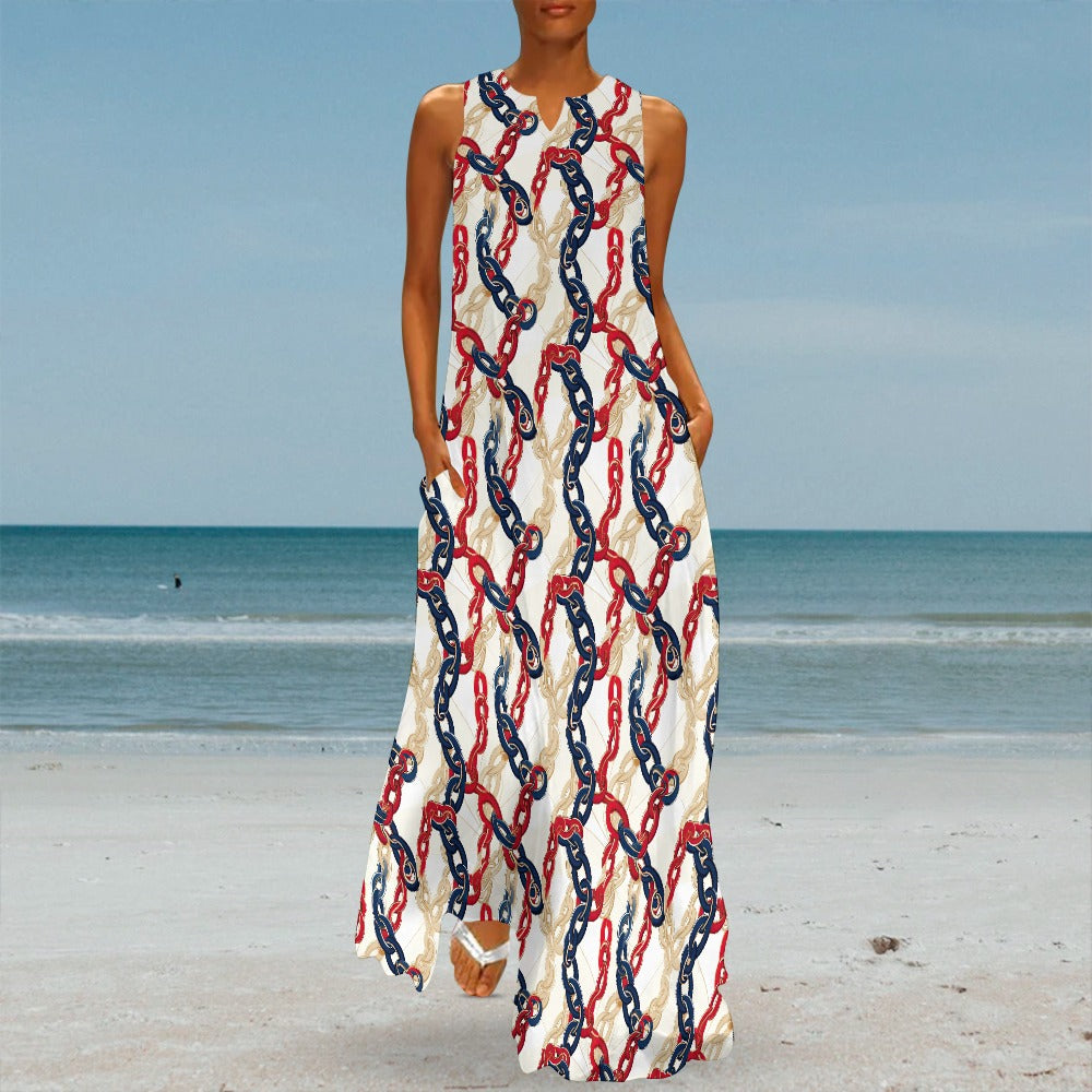 Nautical Chains Long Sleeveless Dress - Sunshine on the Seas