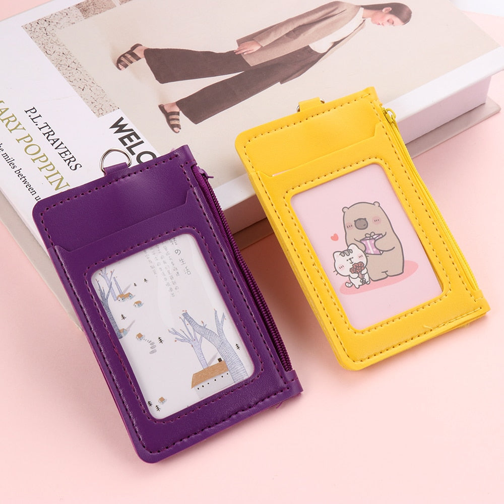 ID Card Holder + Lanyard Neck Strap Unisex ID Card Holders PU Leather Mini Coin Purse Travel Cruise