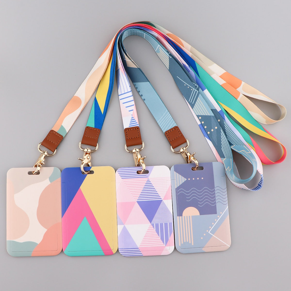 Minimalist Pattern Patchwork Cruise ID Card Holder Bus Card Holder Staff Card Lanyard For Keys Phone DIY Hang Rope