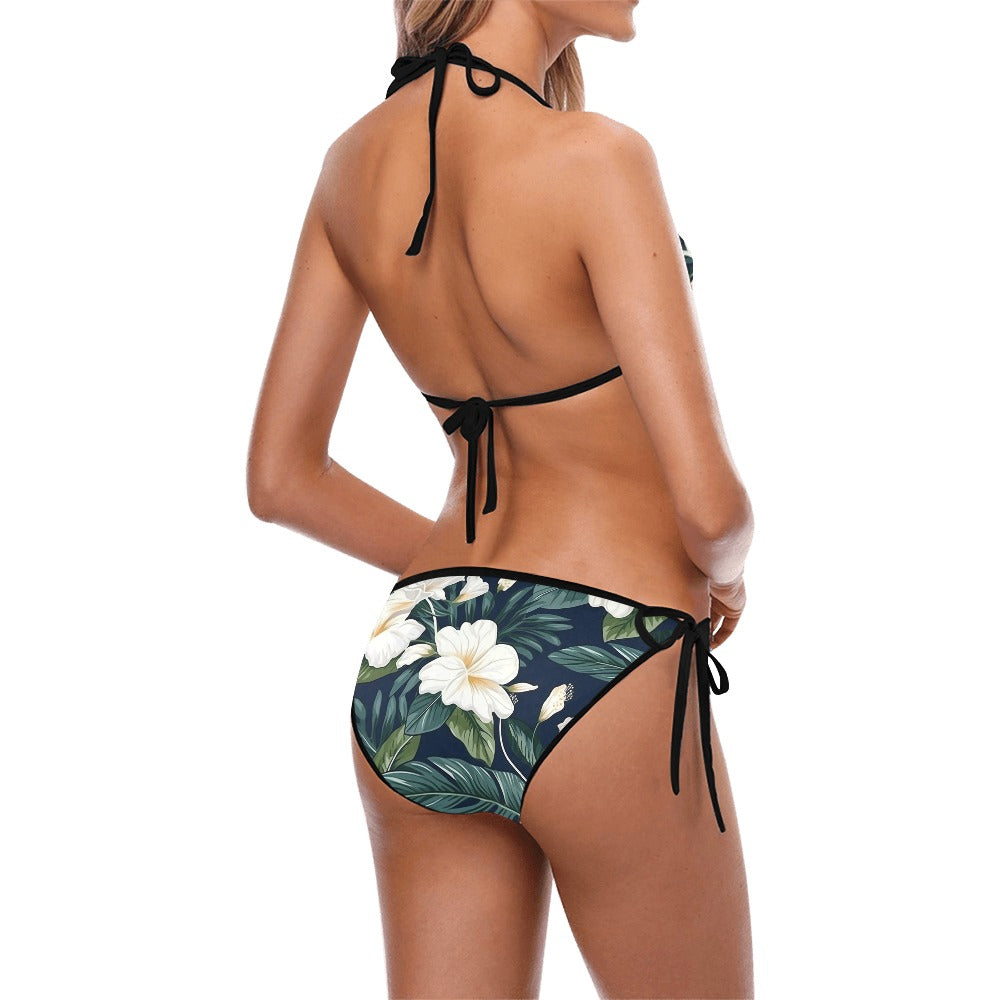 White Hibiscus String Bikini Swimsuit - Sunshine on the Seas