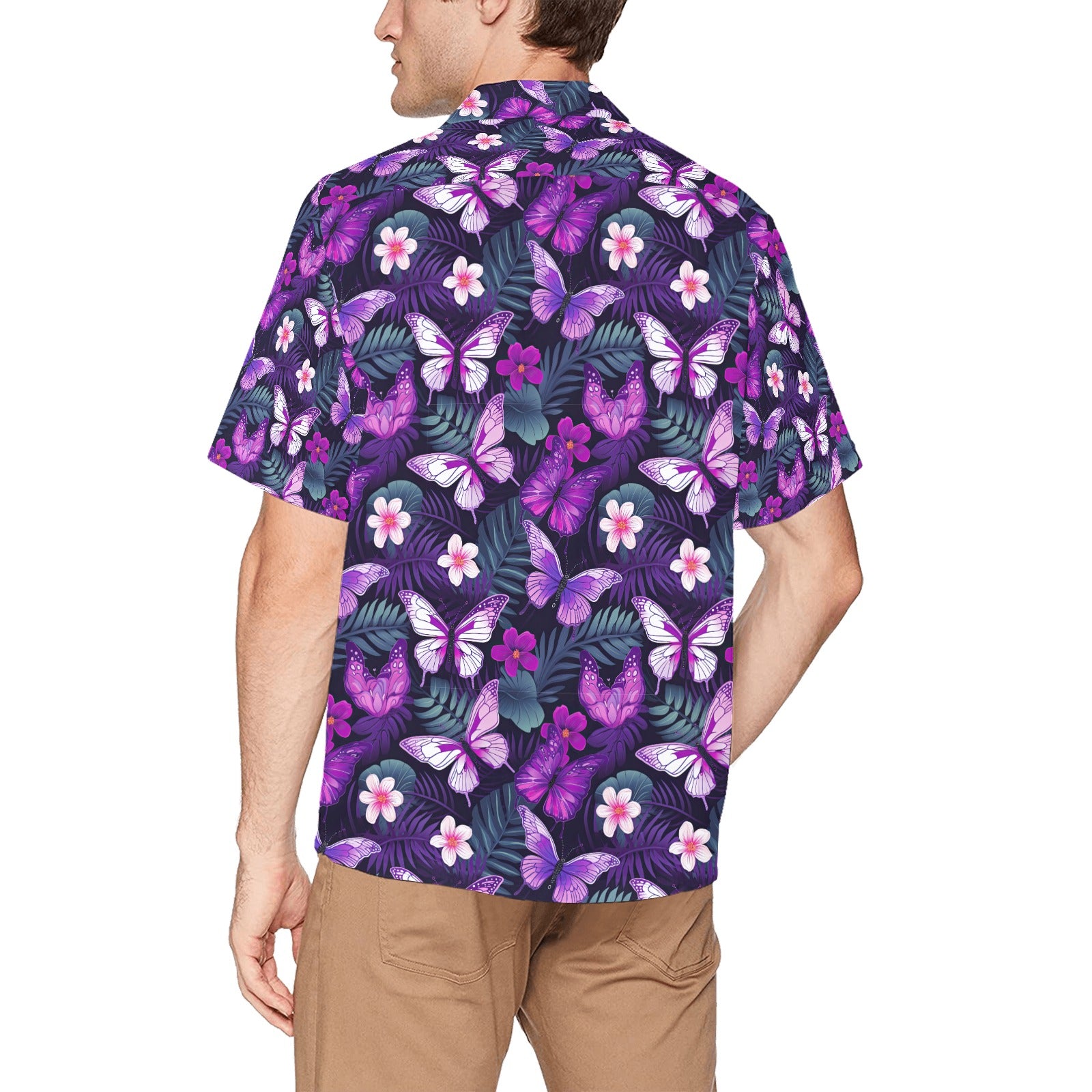 Butterfly Flower Men's Hawaiian Shirt With Chest Pocket - Sunshine on the Seas