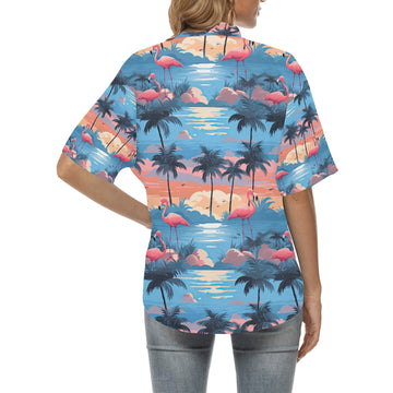 Blue Flamingo Hawaiian Shirt for Women