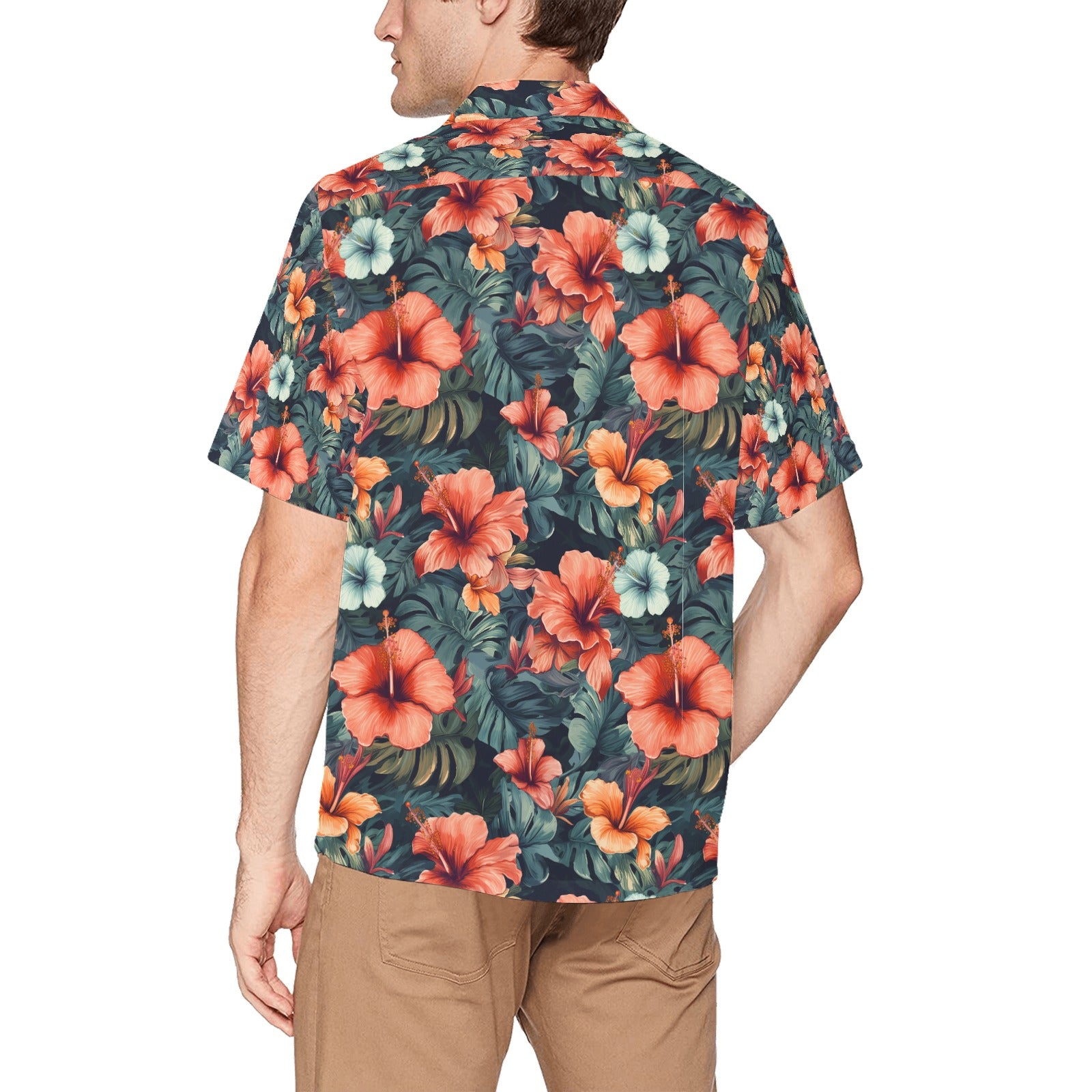 Red Hibiscus Men's Hawaiian Shirt With Chest Pocket - Sunshine on the Seas