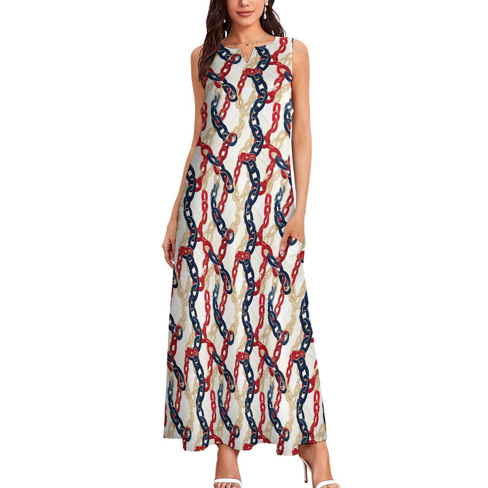 Nautical Chains Long Sleeveless Dress - Sunshine on the Seas