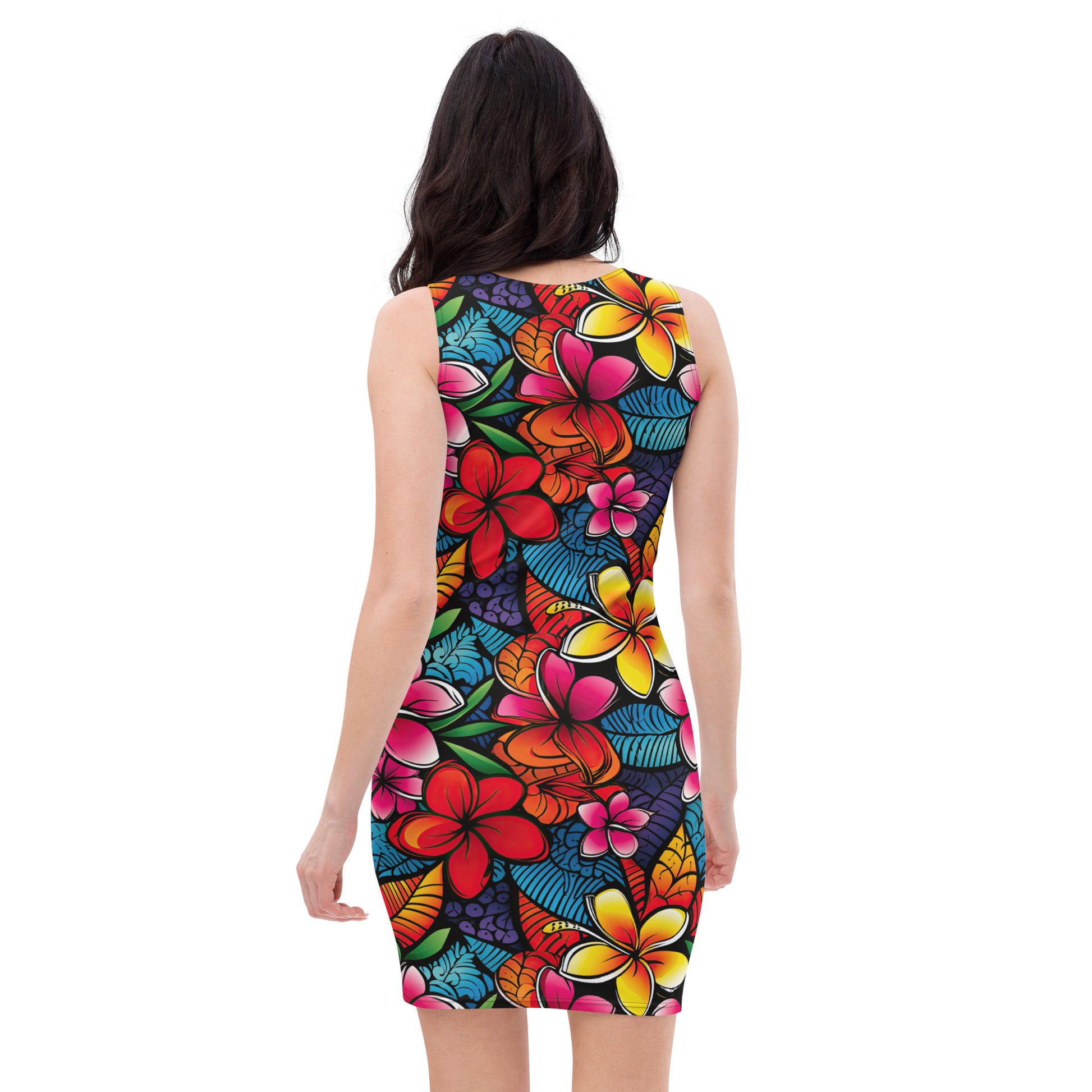 Colorful Hibiscus Women's Fitted Dress - Sunshine on the Seas