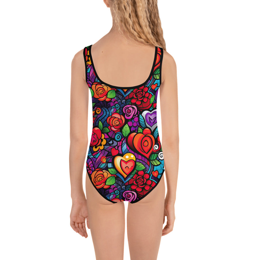 Roses & Hearts Kids Swimsuit - Sunshine on the Seas