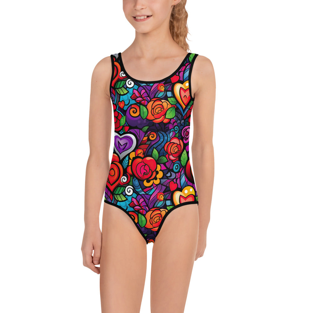 Roses & Hearts Kids Swimsuit - Sunshine on the Seas