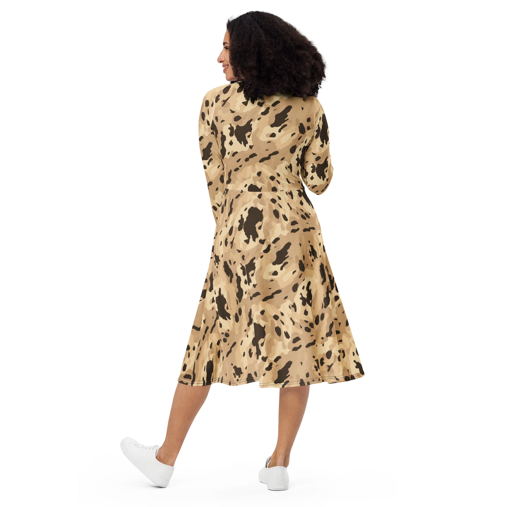 Animal Print Long Sleeve Midi Dress w/ Pockets - Sunshine on the Seas