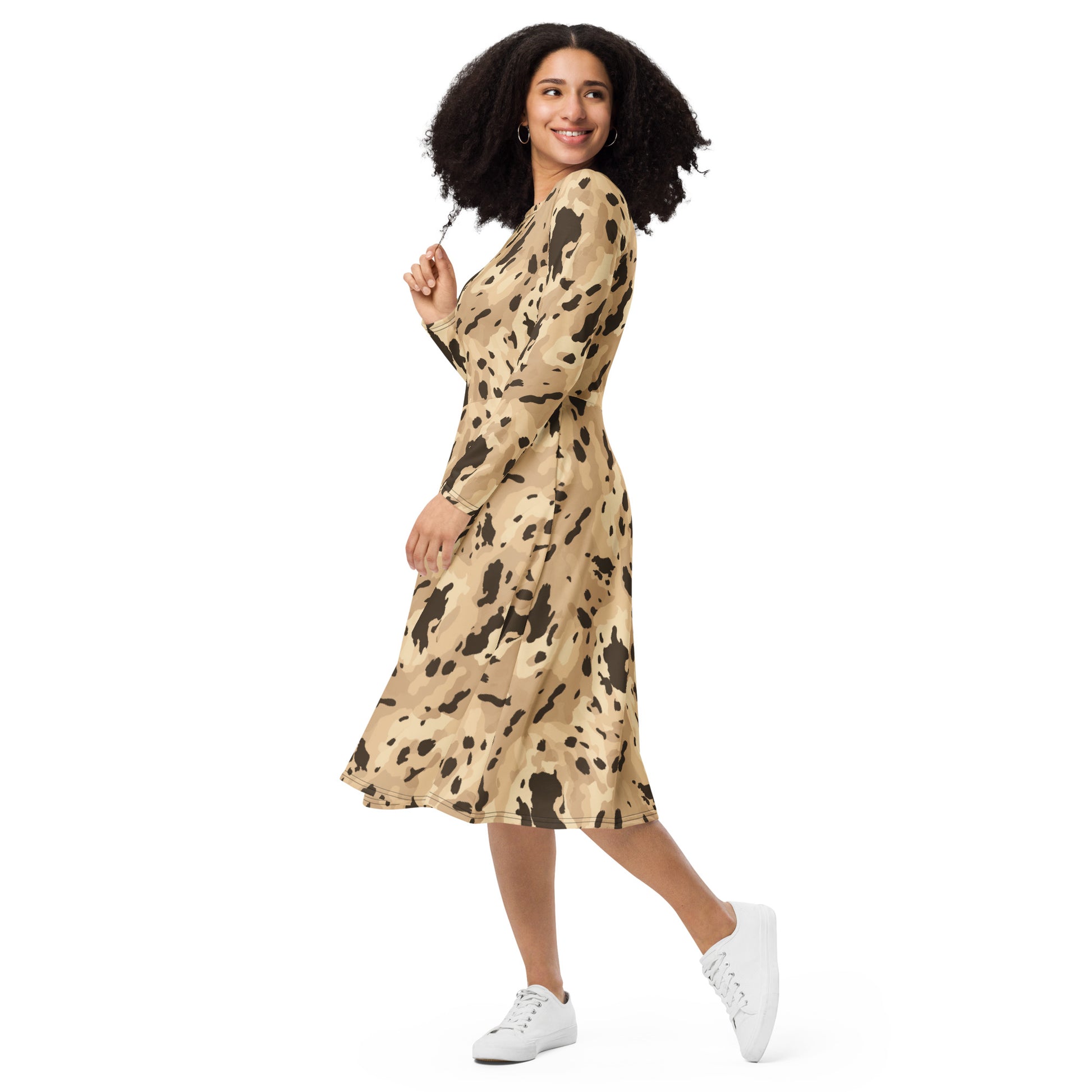 Animal Print Long Sleeve Midi Dress w/ Pockets - Sunshine on the Seas