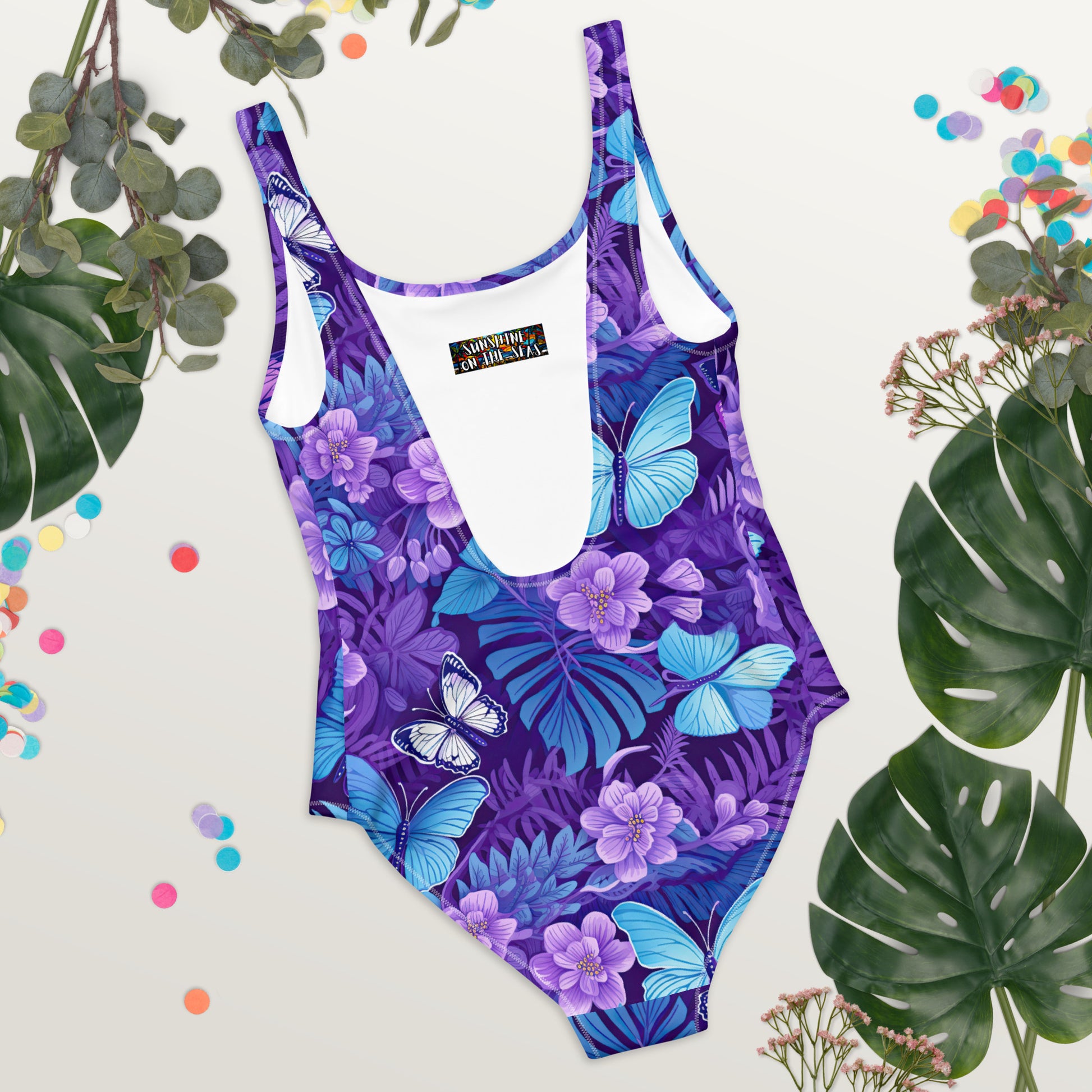 Purple Butterfly Floral One-Piece Swimsuit - Sunshine on the Seas