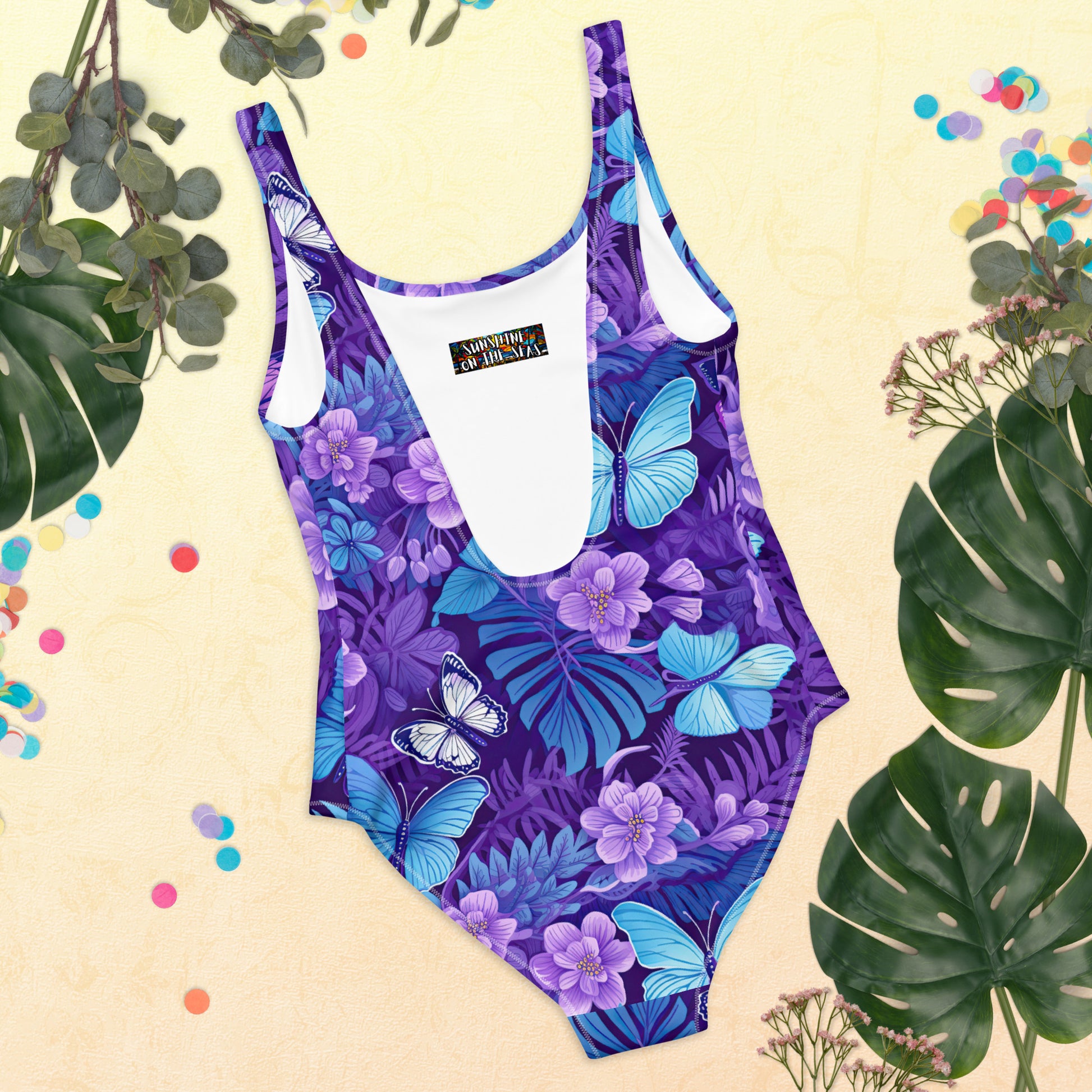 Purple Butterfly Floral One-Piece Swimsuit - Sunshine on the Seas