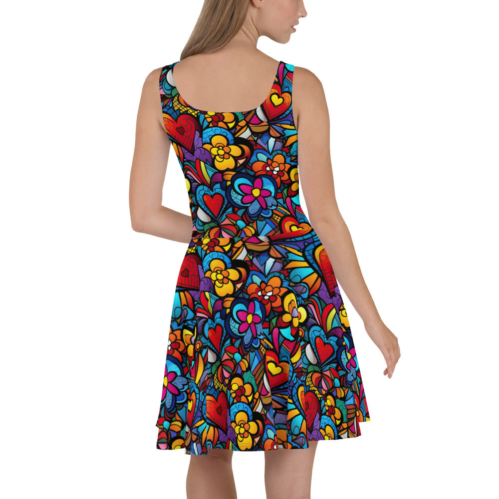 Hearts & Flowers Skater Dress - Sunshine on the Seas