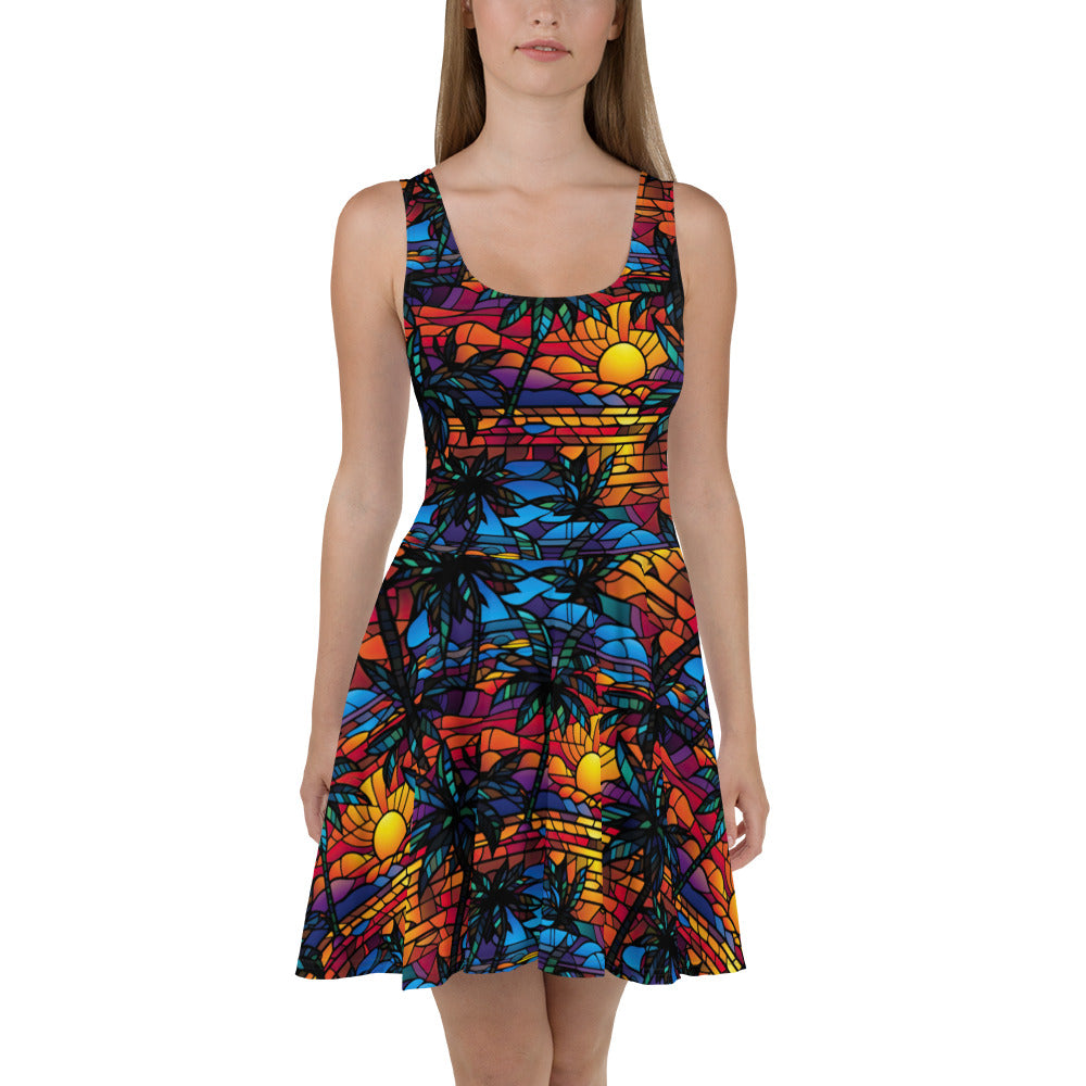 Palm Tree Sunset Skater Dress - Sunshine on the Seas