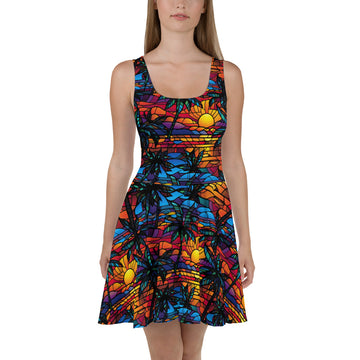 Palm Tree Sunset Skater Dress