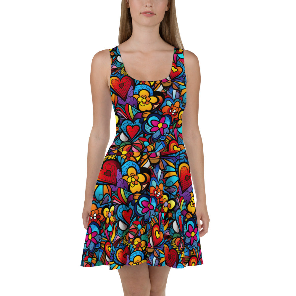 Hearts & Flowers Skater Dress - Sunshine on the Seas