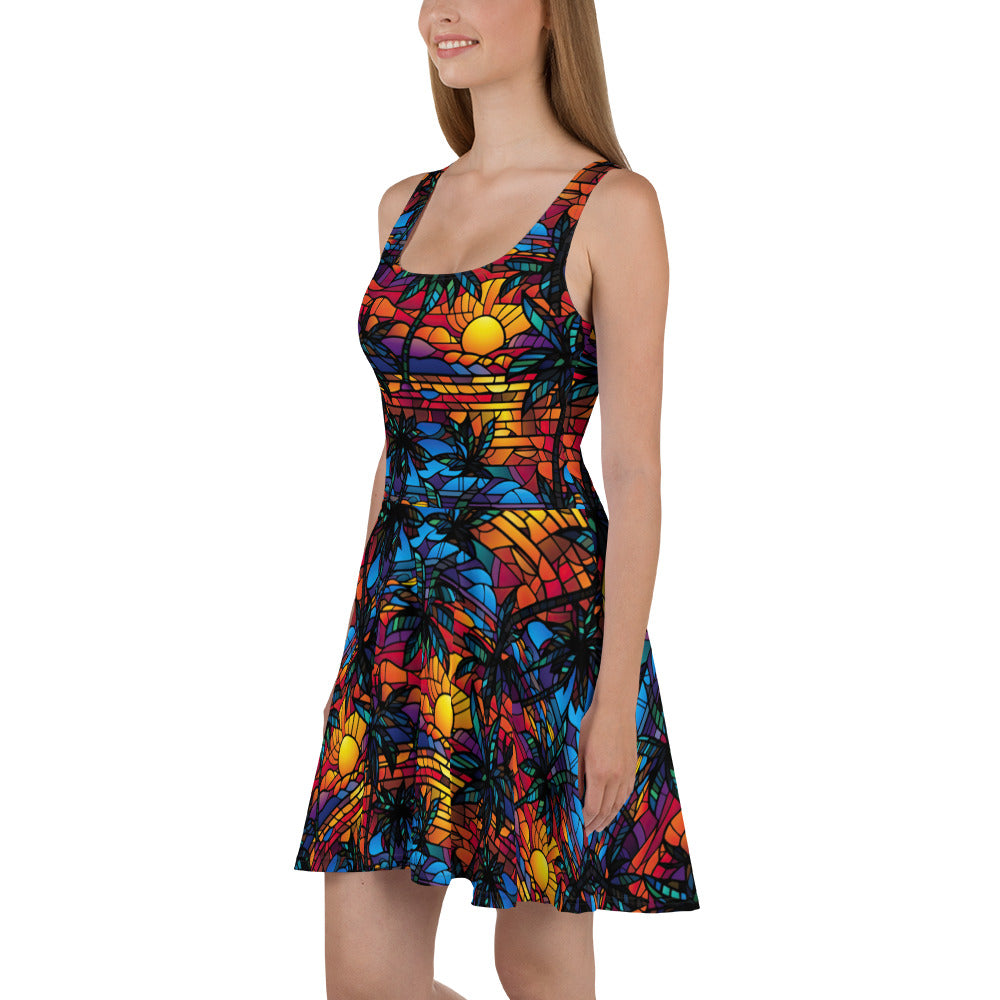 Palm Tree Sunset Skater Dress - Sunshine on the Seas