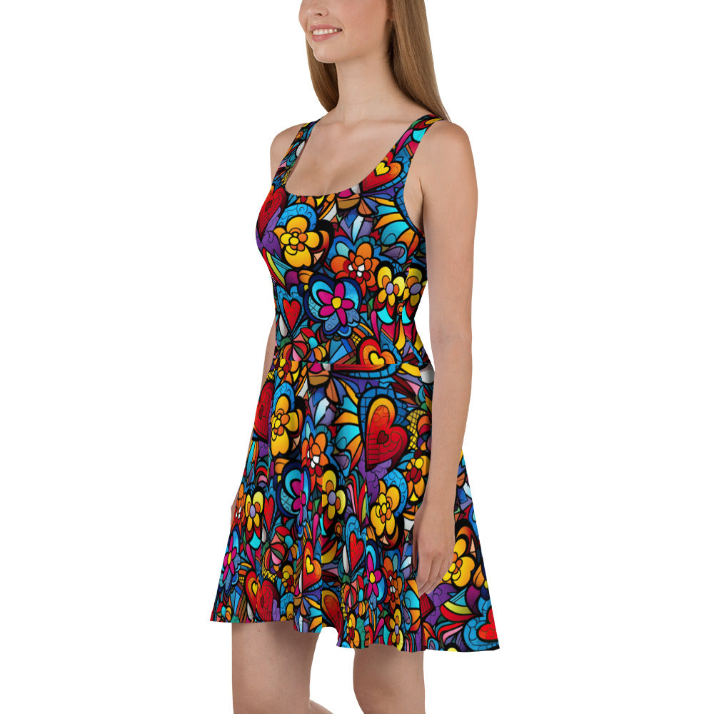 Hearts & Flowers Skater Dress - Sunshine on the Seas