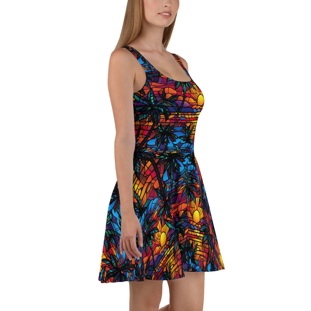 Palm Tree Sunset Skater Dress - Sunshine on the Seas