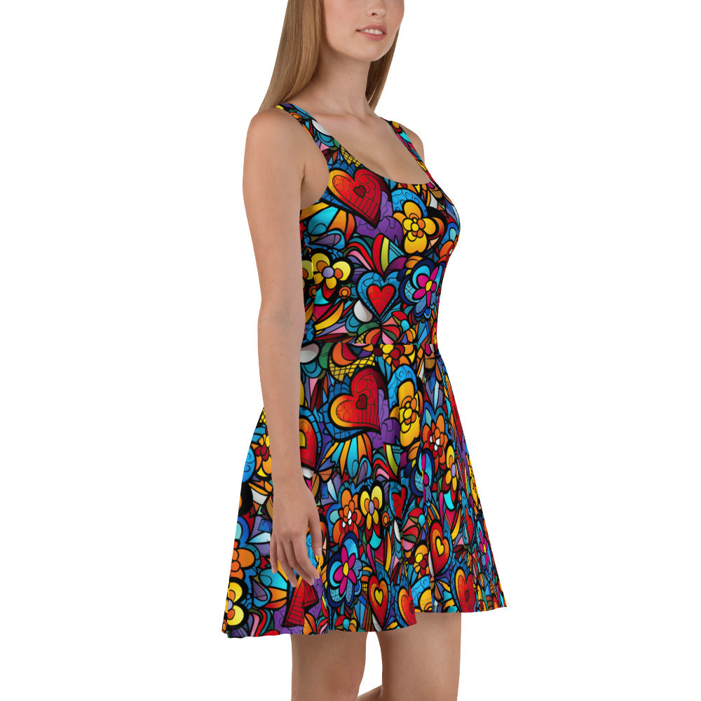 Hearts & Flowers Skater Dress - Sunshine on the Seas