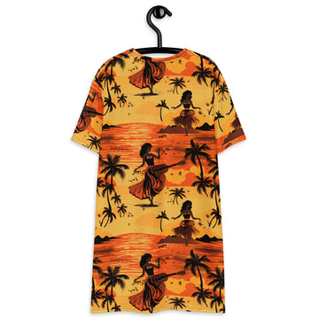 Tropical Palm Trees & Hula Girl T-shirt dress