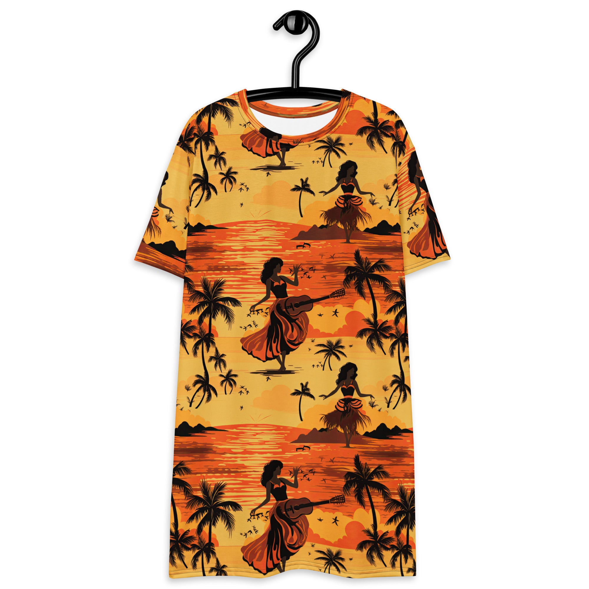 Tropical Palm Trees & Hula Girl T-shirt dress - Sunshine on the Seas