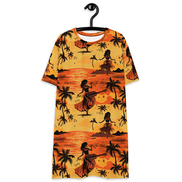 Tropical Palm Trees & Hula Girl T-shirt dress