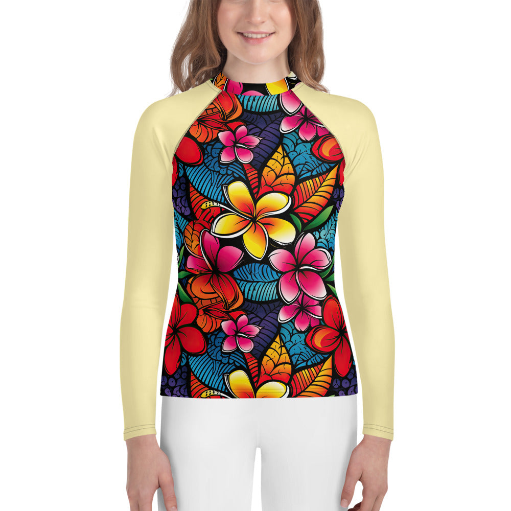 Colorful Flowers Youth Rash Guard - Sunshine on the Seas