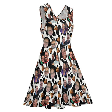 Custom Face Women's Round Neck Sleeveless Big Hem Dress