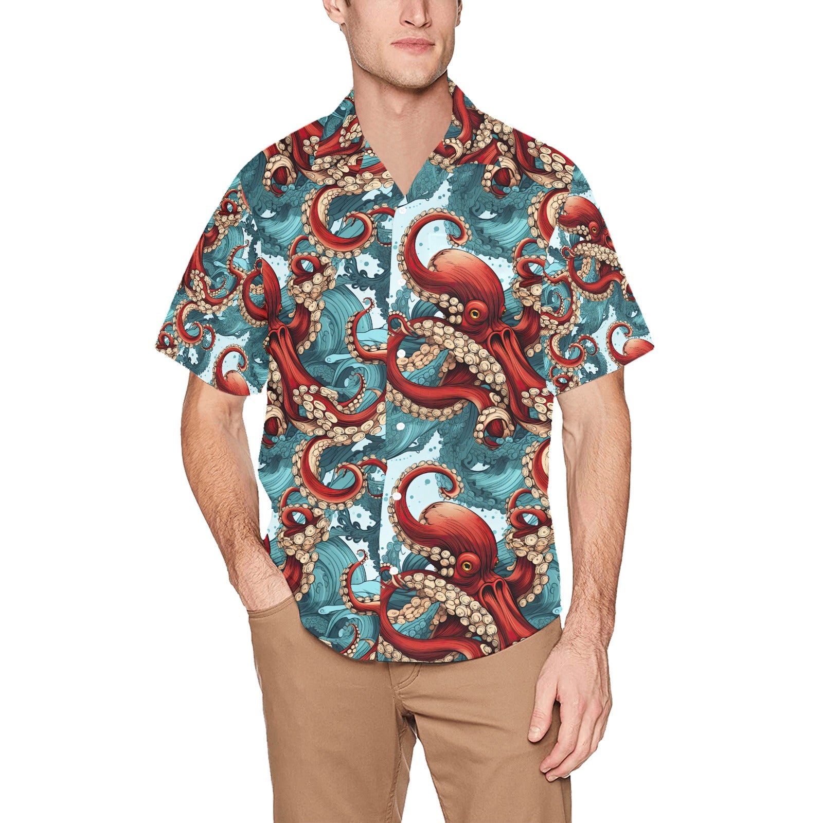 Octopus Men's Hawaiian Shirt With Chest Pocket - Sunshine on the Seas