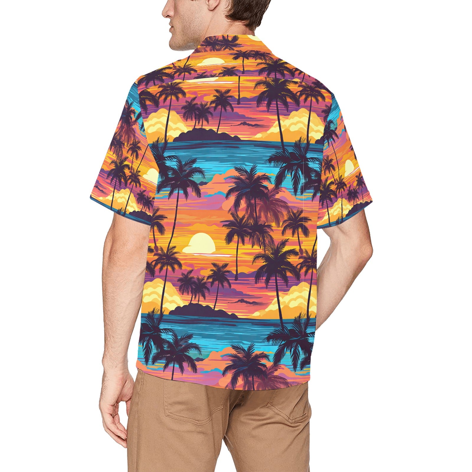 Colorful Sunset Men's Hawaiian Shirt With Chest Pocket - Sunshine on the Seas