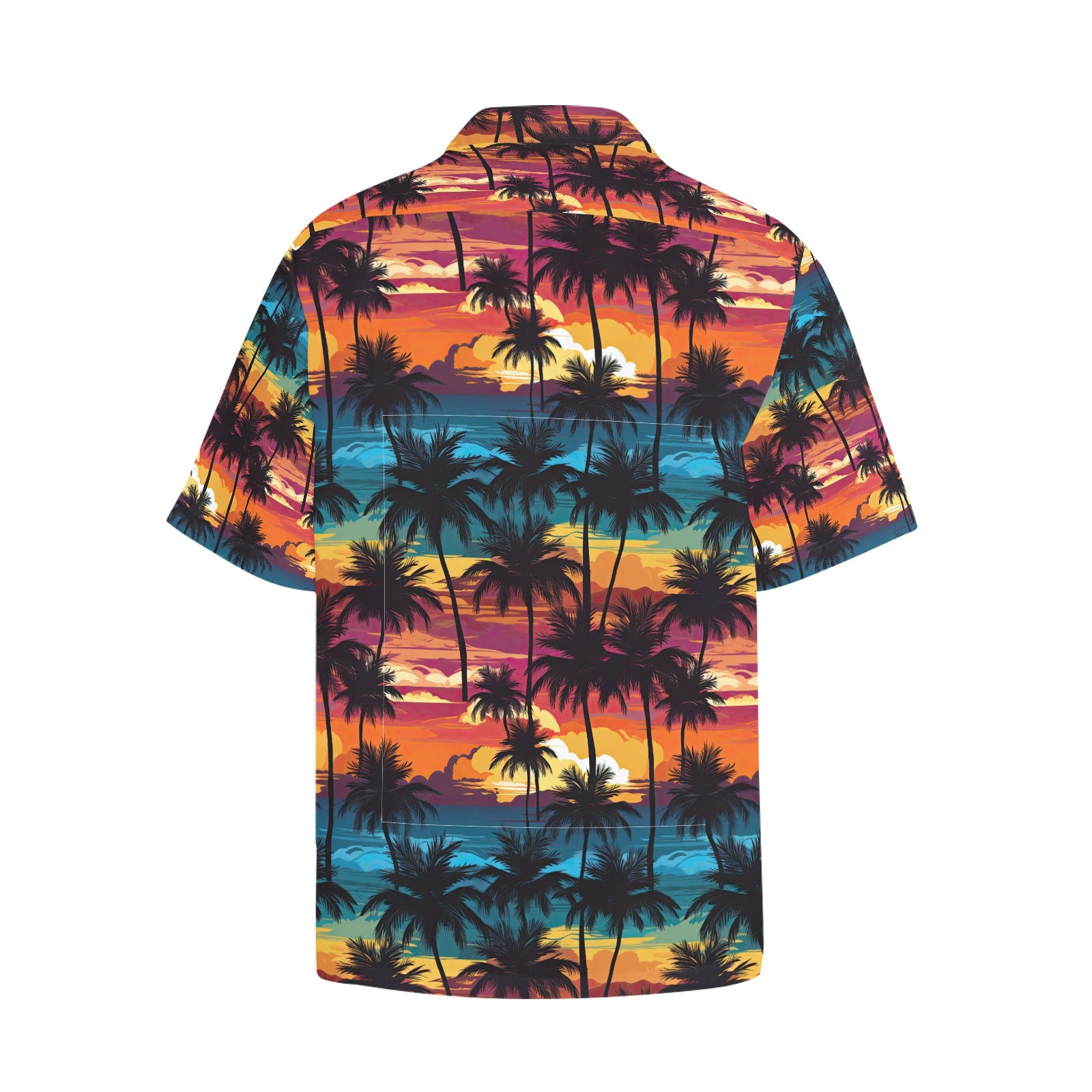 Rainbow Sunset Palm Trees Men's Hawaiian Shirt With Chest Pocket - Sunshine on the Seas