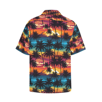 Rainbow Sunset Palm Trees Men's Hawaiian Shirt